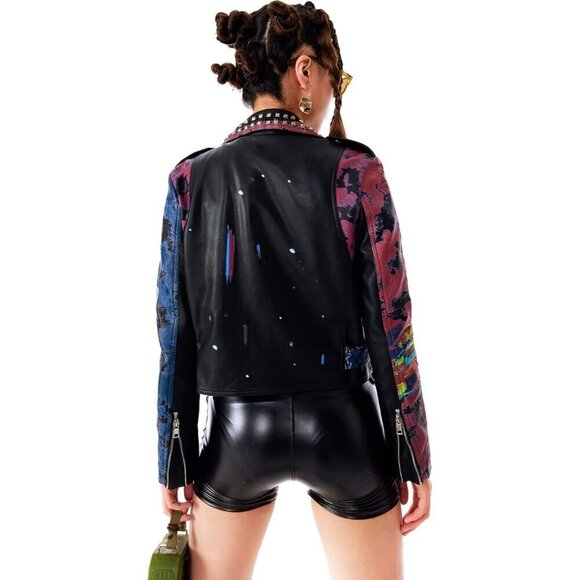 DARKSHE Women's Faux Leather Hells cream, Black/Purple Jacket Fashion Coat - Picture 5 of 6